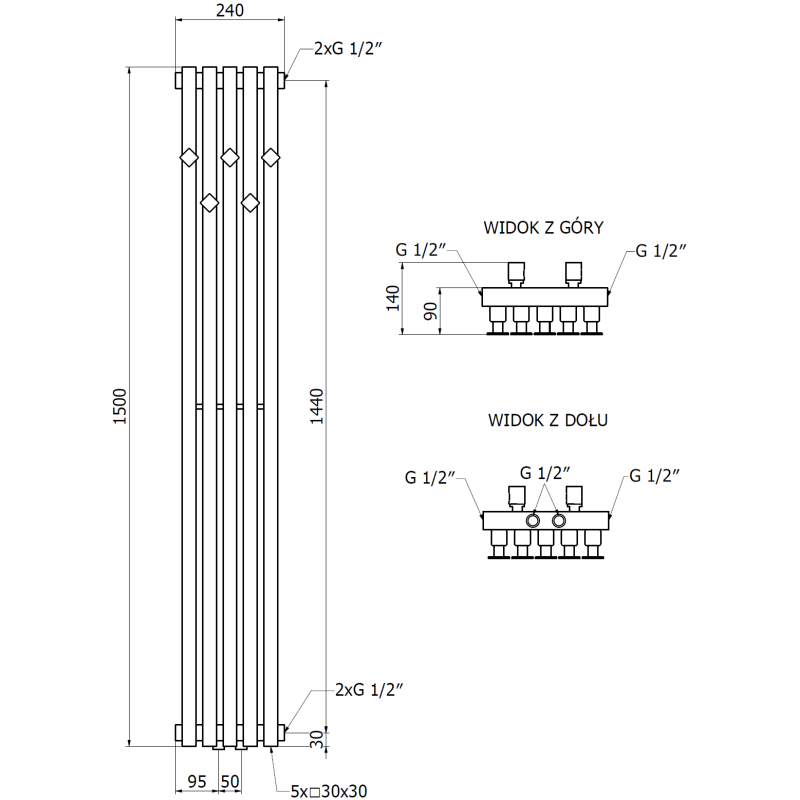 Mexen Flux декоративен радиатор за баня 1500 x 240 mm, 450 W, бял - W127-1500-240-00-20