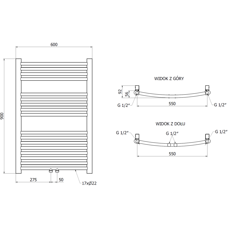 Mexen Ares радиатор за баня 900 x 600 мм, 342 W, златен - W102-0900-600-00-50