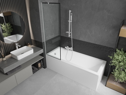 Mexen Next еднокрилен параван за вана 60 x 150 см, черна рамка, хром - 895-060-000-00-70-01